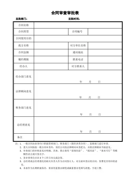 合同审查审批表