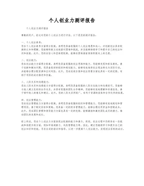 个人创业力测评报告