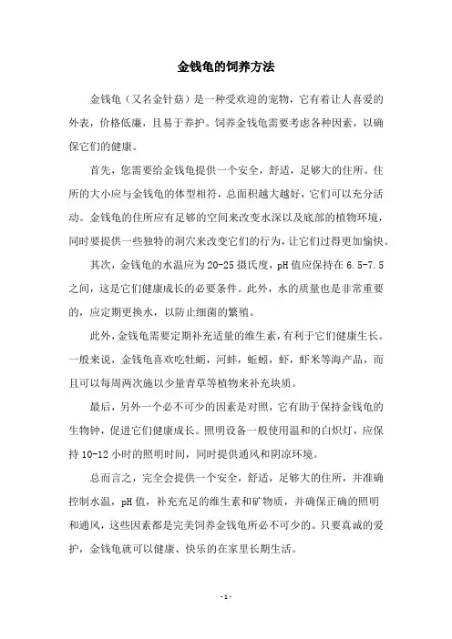 金钱龟的饲养方法