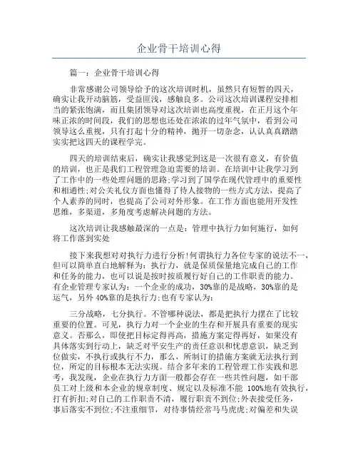 企业骨干培训心得