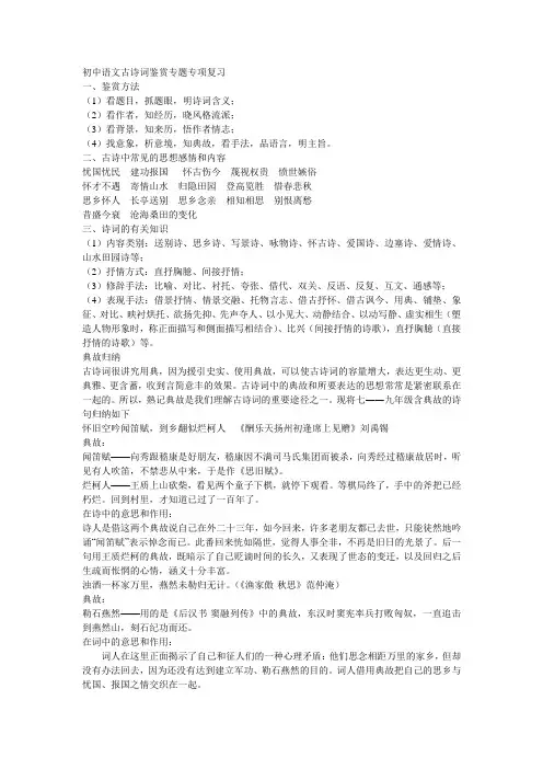 初中语文古诗词鉴赏专题专项复习