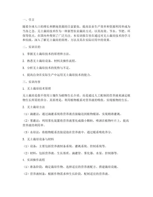 无土栽培技术实训报告