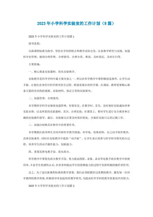 2023年小学科学实验室的工作计划(8篇)