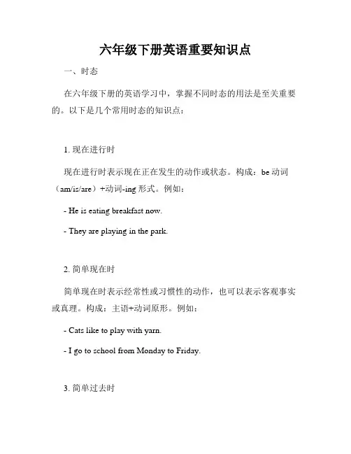 六年级下册英语重要知识点