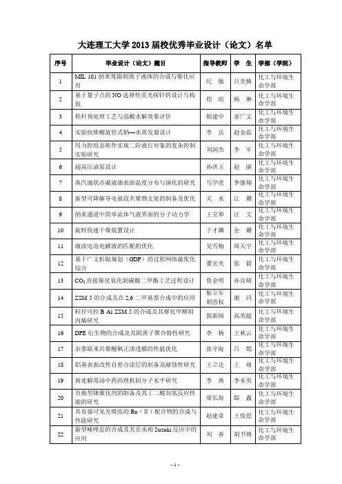 2013届校优秀毕业设计(论文)名单
