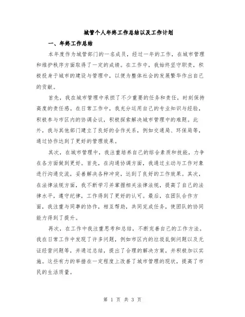 城管个人年终工作总结以及工作计划