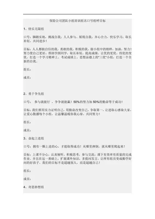 保险公司团队小组培训组名口号组呼目标