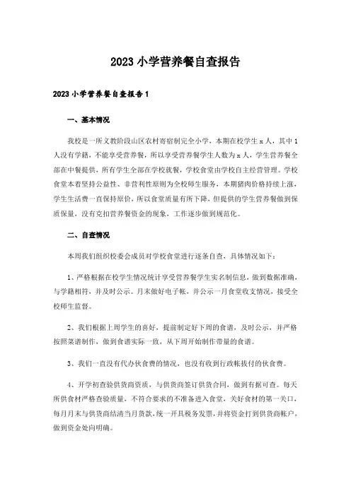 2023小学营养餐自查报告