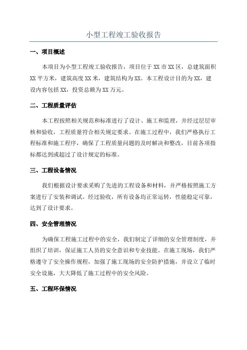 小型工程竣工验收报告