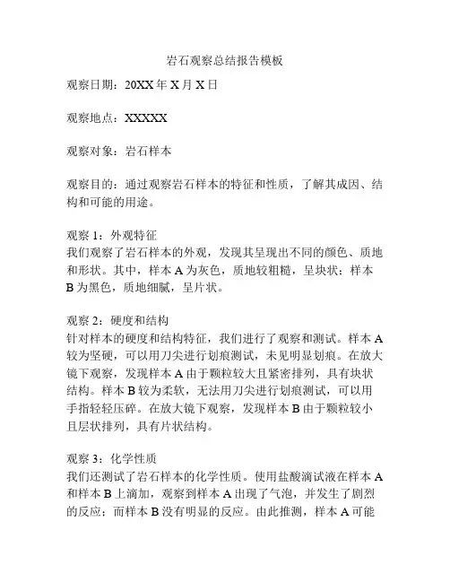 岩石观察总结报告模板