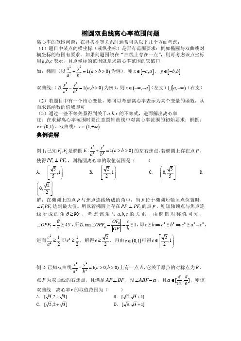 椭圆双曲线离心率范围问题 专题讲义--高三数学一轮复习备考
