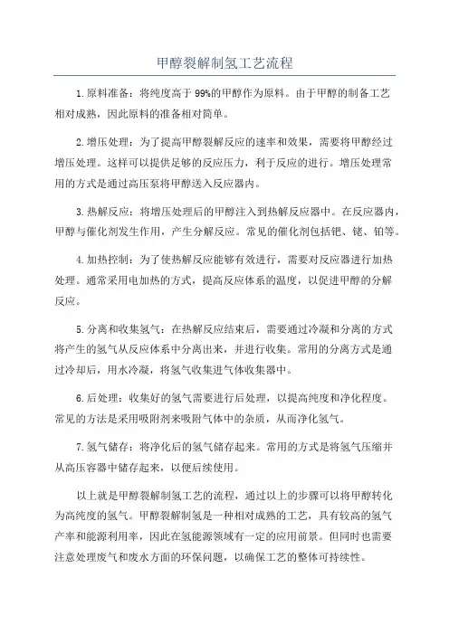 甲醇裂解制氢工艺流程