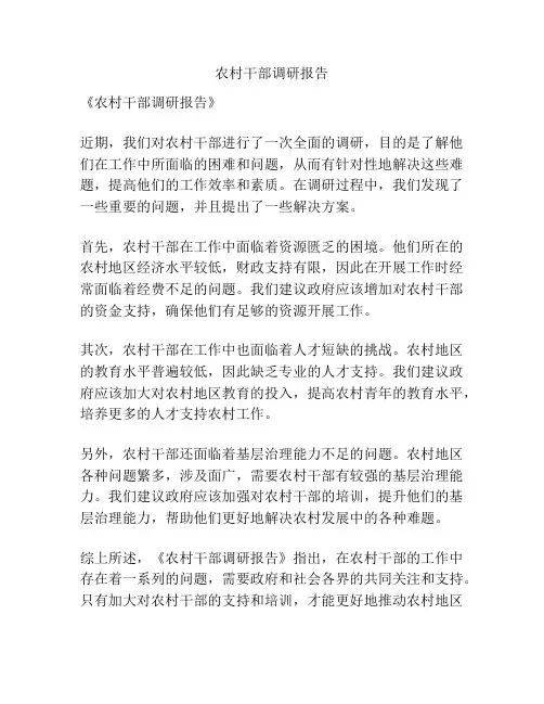 农村干部调研报告