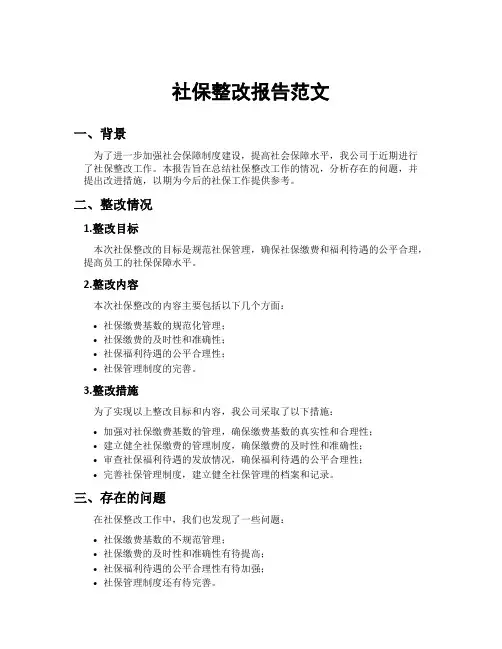 社保整改报告范文