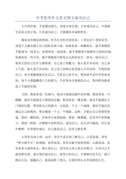 中考优秀作文范文例文成为自己
