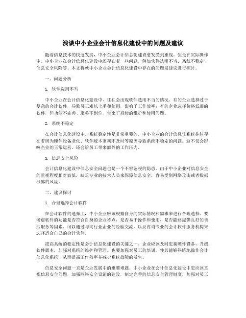 浅谈中小企业会计信息化建设中的问题及建议