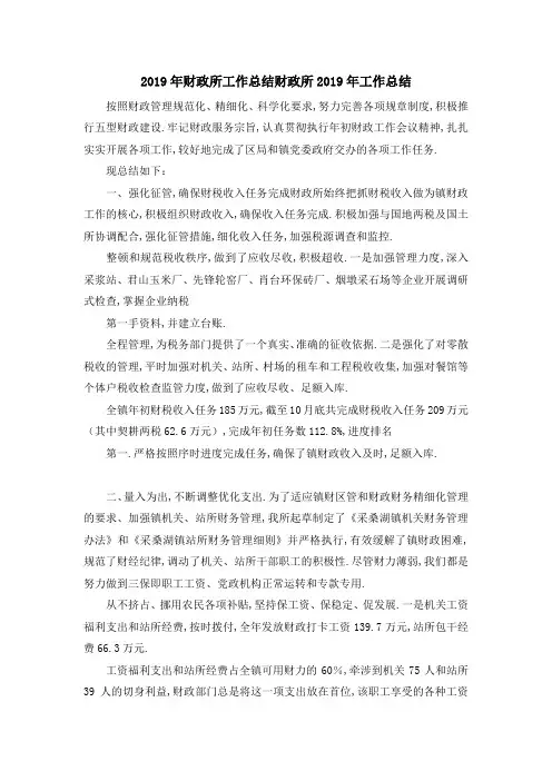 2019年财政所工作总结 财政所2019年工作总结 精品