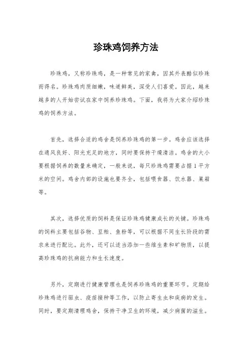 珍珠鸡饲养方法