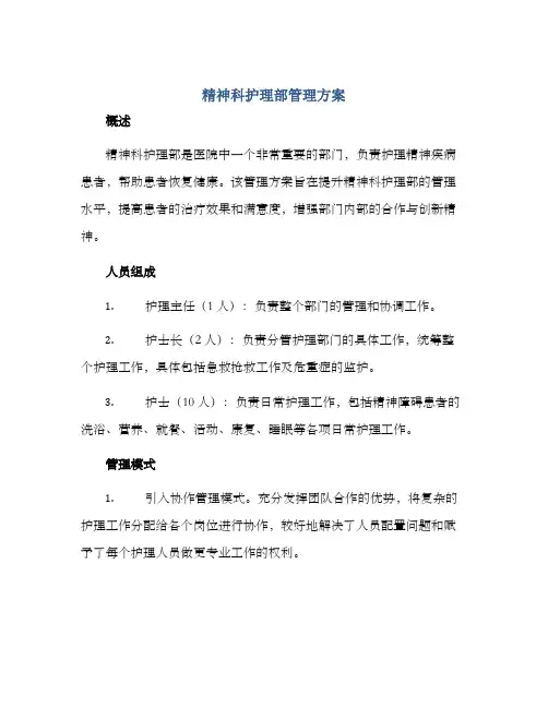 精神科护理部管理方案