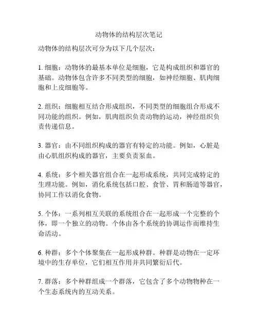 动物体的结构层次笔记