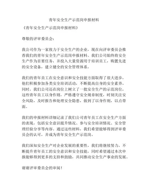 青年安全生产示范岗申报材料