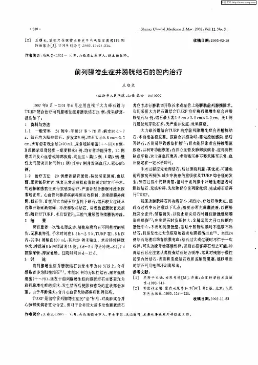 前列腺增生症并膀胱结石的腔内治疗