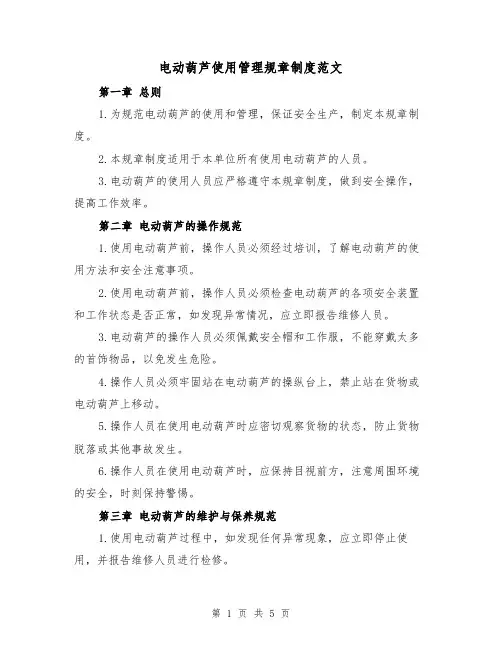 电动葫芦使用管理规章制度范文（三篇）