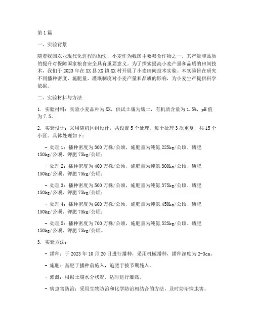 田间技术小麦实验报告(3篇)