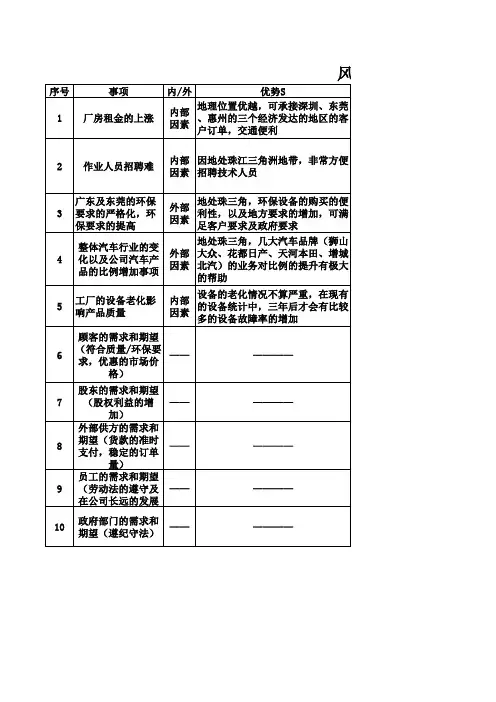 风险和机遇分析表