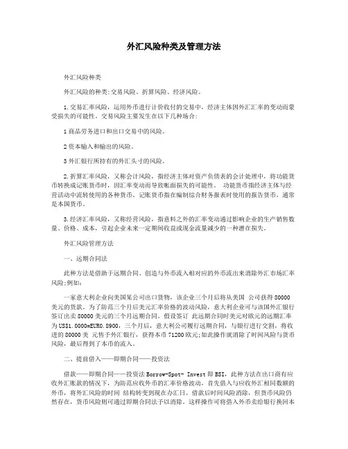 外汇风险种类及管理方法