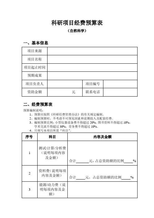 科研项目经费预算表(模板)