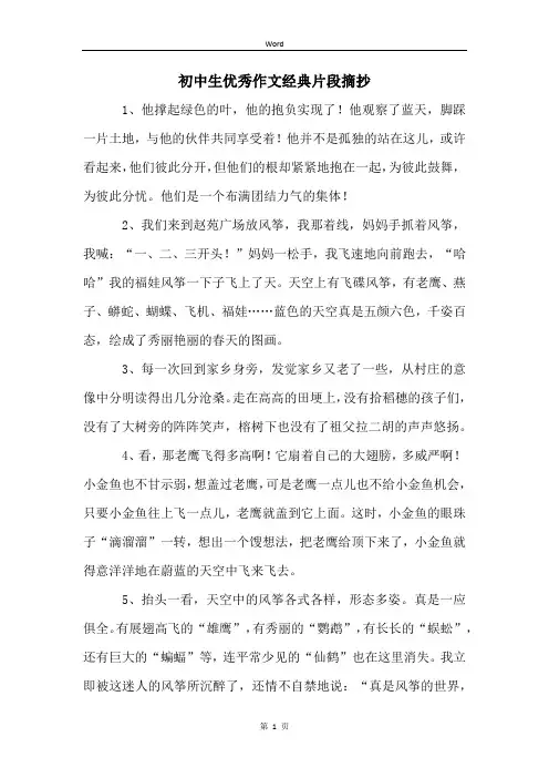 初中生优秀作文经典片段摘抄