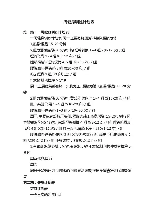 一周健身训练计划表