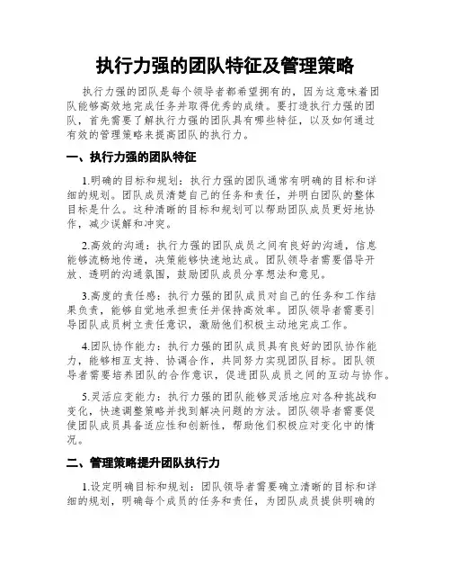 执行力强的团队特征及管理策略