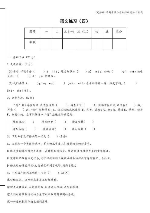(完整版)棠湖中学小升初择校考语文真题