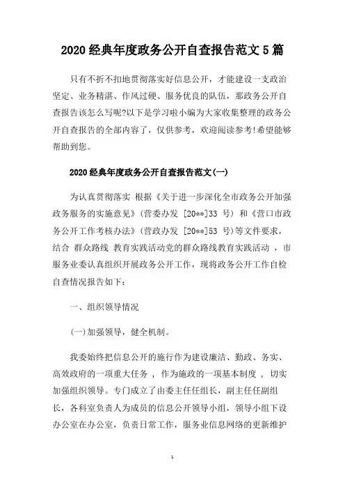 2020经典年度政务公开自查报告范文5篇.doc