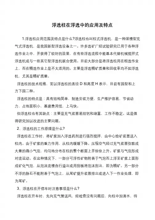 浮选柱在浮选中的应用及特点