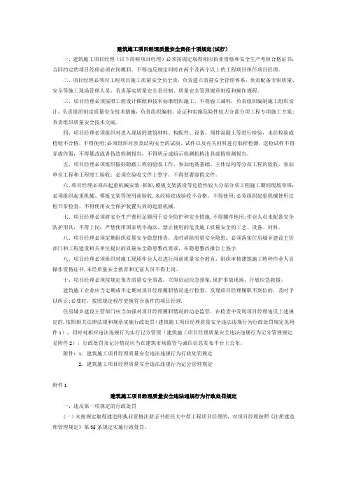 建筑施工项目经理质量安全责任十项规定【精选文档】