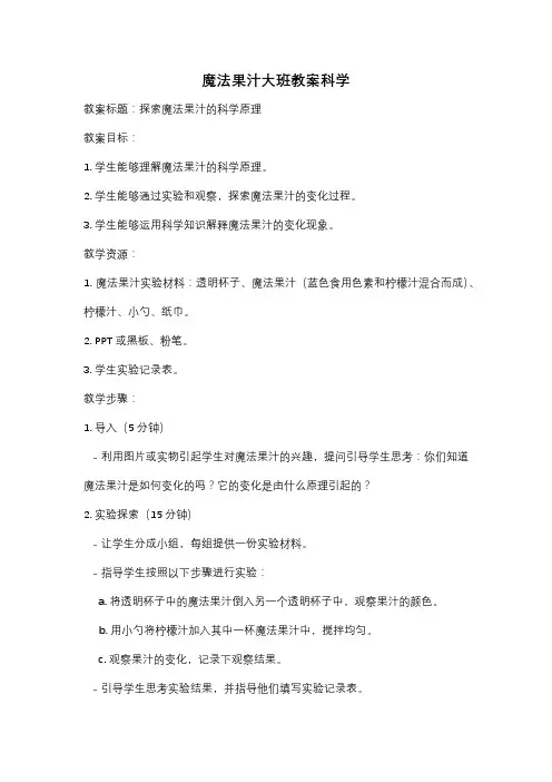 魔法果汁大班教案科学