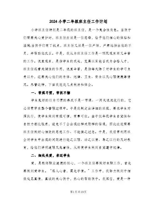 2024小学二年级班主任工作计划（五篇）