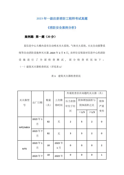 2023年一级消防工程师考试消防安全案例分析真题及详细解析