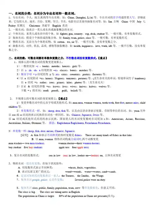 初中英语名词知识点汇总已画出重点和考点附加例句解析