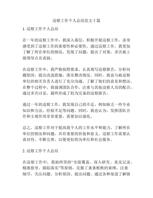 巡察工作个人总结范文十篇