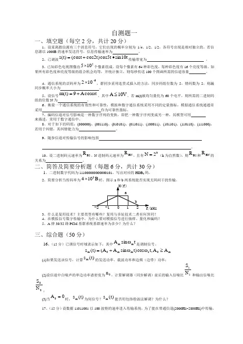 (完整版)山东大学通信原理试卷及答案