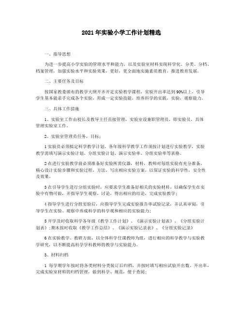 2021年实验小学工作计划精选
