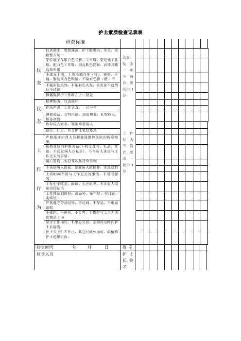 护士素质检查表3