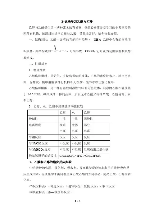 知识总结：对比法学习乙醇与乙酸