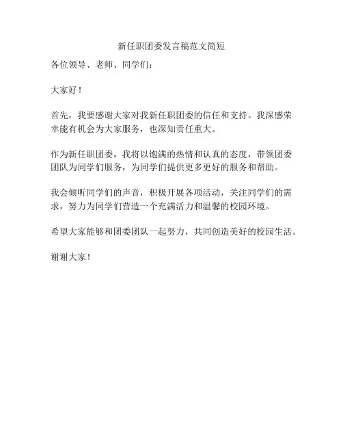新任职团委发言稿范文简短
