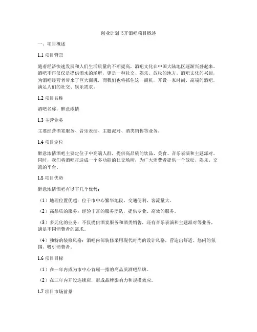 创业计划书开酒吧项目概述