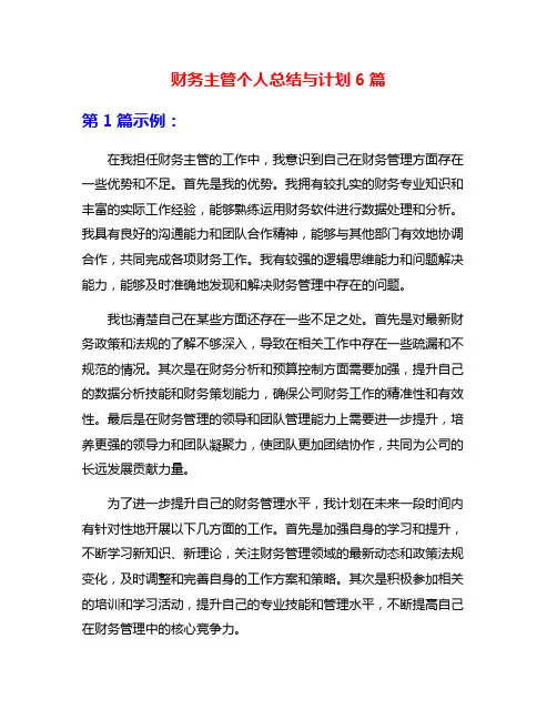 财务主管个人总结与计划6篇